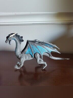 Kid Galaxy Poseable Dragon Action Figure Adventure Fantasy Toy Grey Blue 8.5"